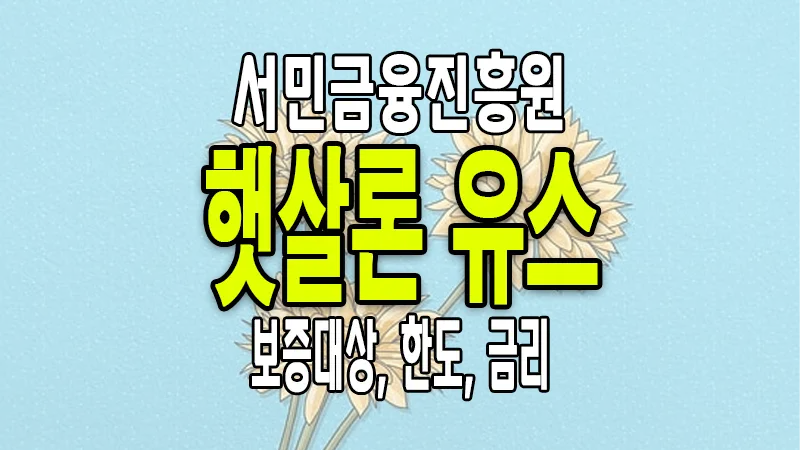 서민금융진흥원 햇살론 유스 대출 보등대상 한도 금리